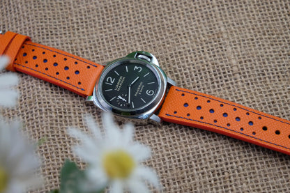 BESPOKE GENUINE ORANGE EPSOM RALLY LEATHER WATCH STRAP BAND HDLE07