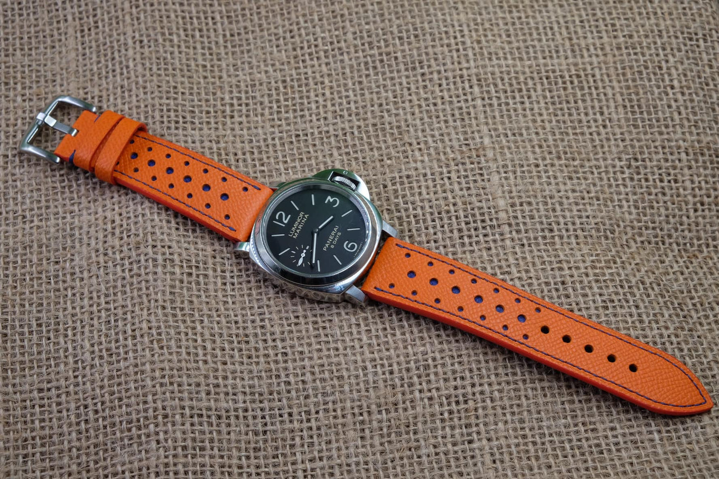 BESPOKE GENUINE ORANGE EPSOM RALLY LEATHER WATCH STRAP BAND HDLE07