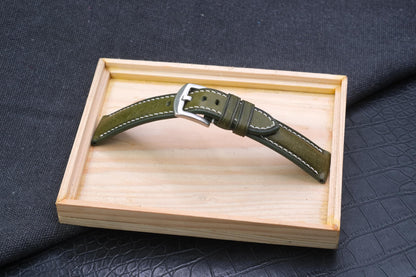 BESPOKE GENUINE OLIVE GREEN COW LEATHER WATCH STRAP BAND HDGLE05