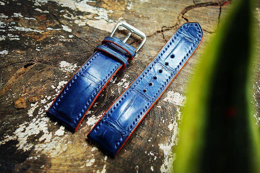 HANDCRAFTED GENUINE BLUE CROCODILE SKIN LEATHER WATCH STRAP HDCS42