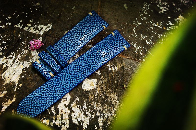 BESPOKE GENUINE NO PEARL BLUE STINGRAY LEATHER WATCH STRAP HDST01