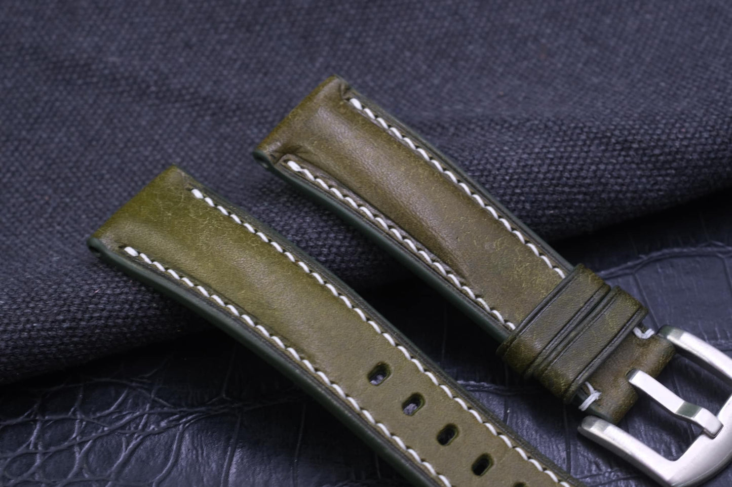 BESPOKE GENUINE OLIVE GREEN COW LEATHER WATCH STRAP BAND HDGLE05