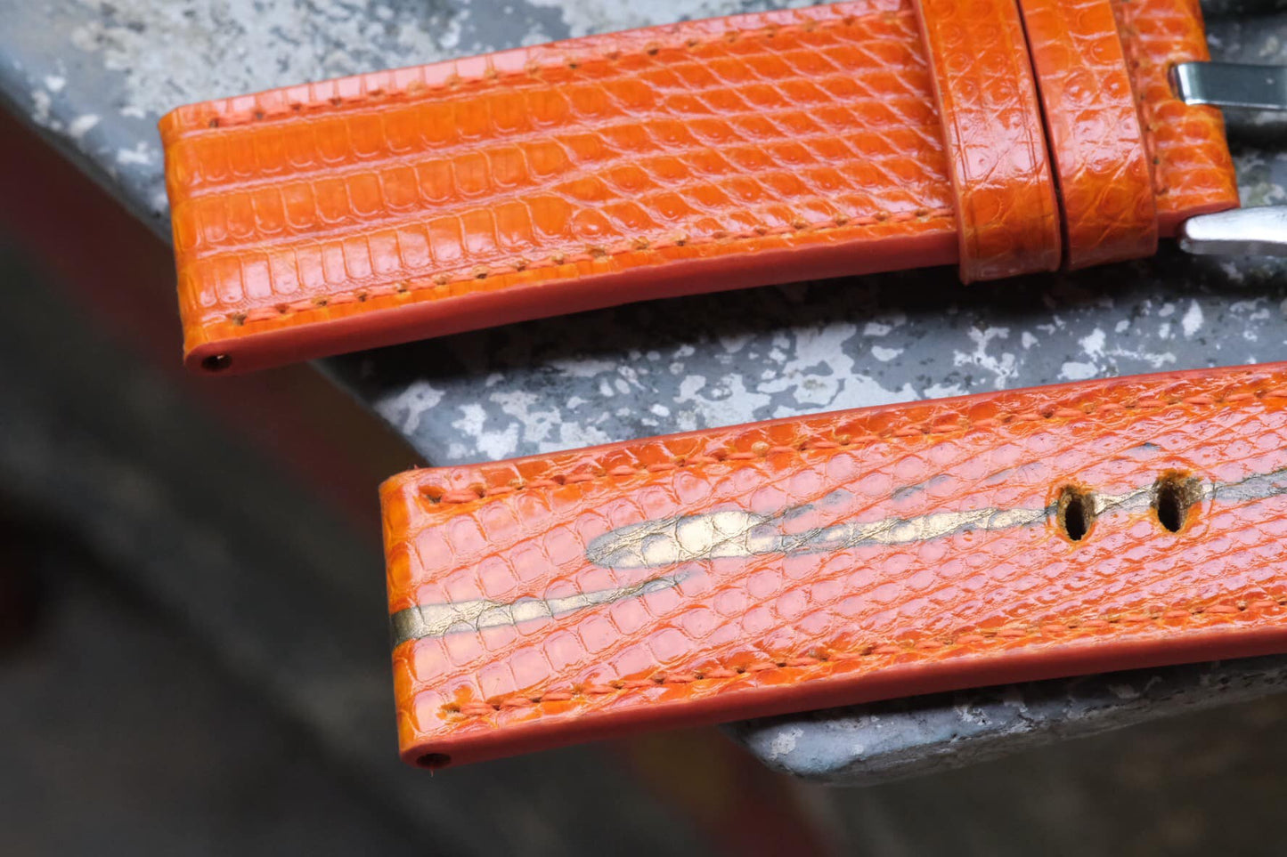 BESPOKE ORANGE LIZARD LEATHER WATCH STRAP HDLZ18