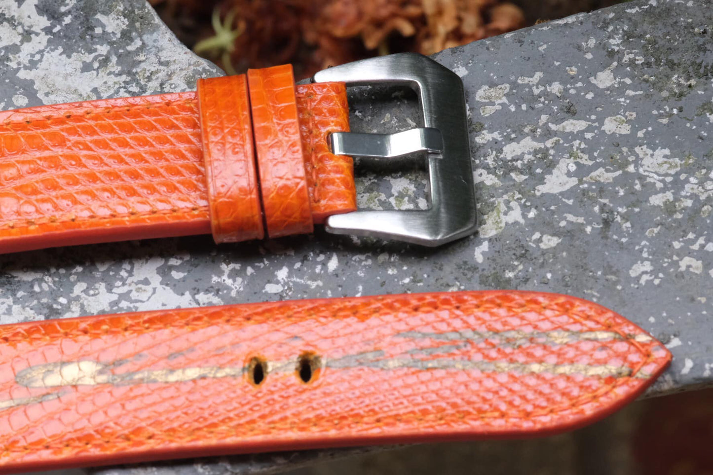 BESPOKE ORANGE LIZARD LEATHER WATCH STRAP HDLZ18