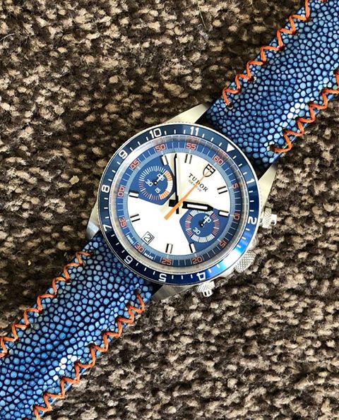 BESPOKE GENUINE NO PEARL BLUE STINGRAY LEATHER WATCH STRAP HDST01