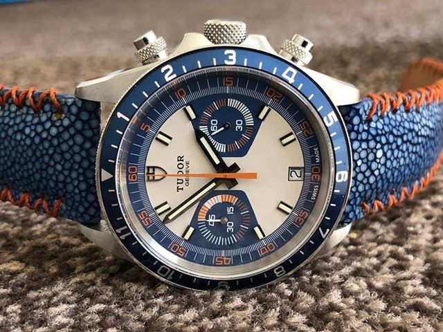 BESPOKE GENUINE NO PEARL BLUE STINGRAY LEATHER WATCH STRAP HDST01