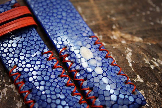 BESPOKE GENUINE SINGLE PEARL BLUE STINGRAY LEATHER WATCH STRAP HDST06