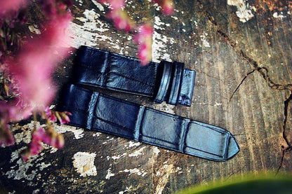 DARK BLUE GENUINE CROCODILE SKIN LEATHER WATCH STRAP HDCS41