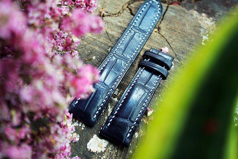 DARK BLUE GENUINE CROCODILE SKIN LEATHER WATCH STRAP HDCS41