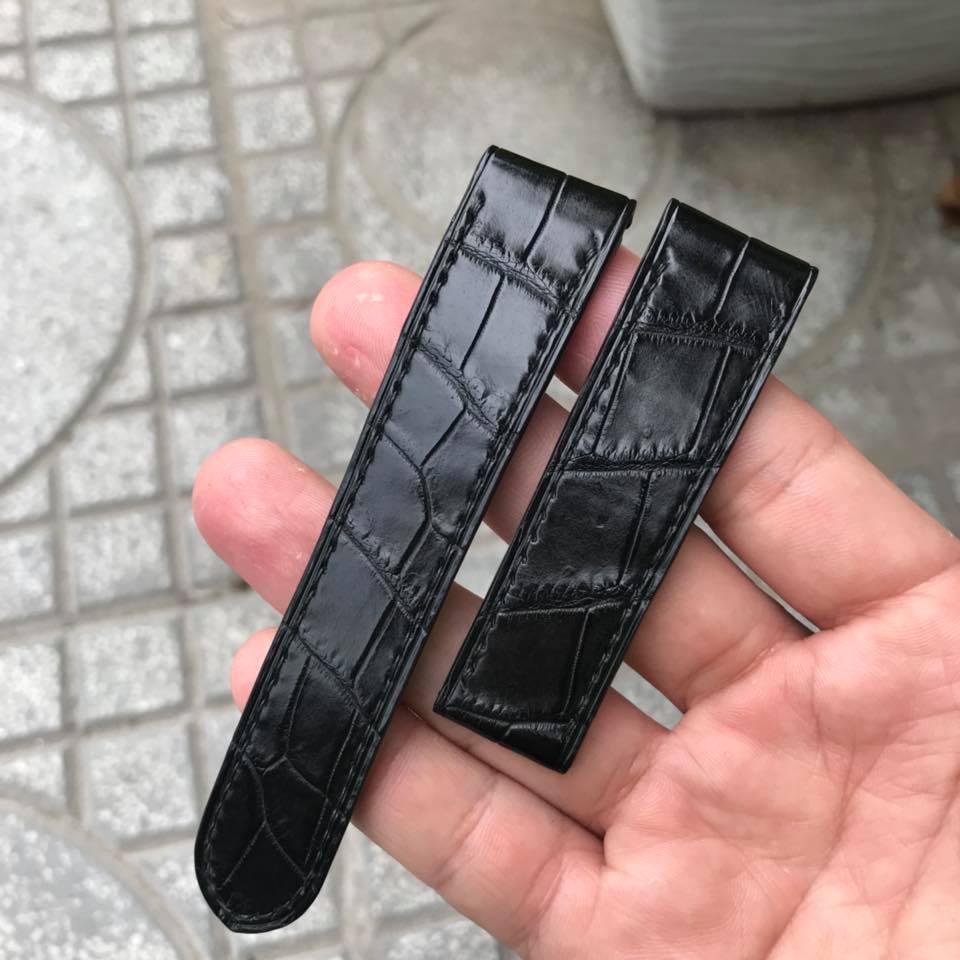 BESPOKE GENUINE BLACK CROCODILE SKIN LEATHER STRAP FOR OMEGA CLASP HDOS16