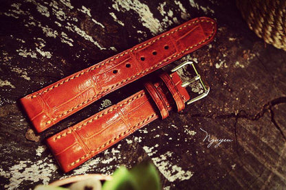 BESPOKE GENUINE ORANGISH BROWN CROCODILE SKIN LEATHER STRAP HDCS05