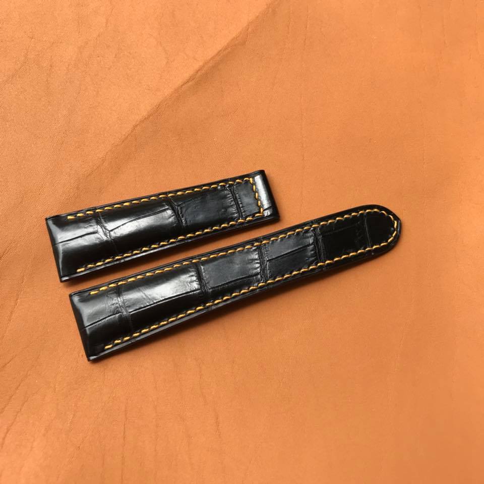 BESPOKE GENUINE BLACK CROCODILE SKIN LEATHER STRAP FOR OMEGA CLASP HDOS16