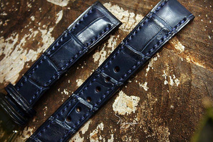 BESPOKE GENUINE NAVY BLUE CROCODILE SKIN LEATHER STRAP HDCS12