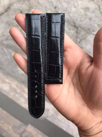 BESPOKE GENUINE BLACK CROCODILE SKIN LEATHER STRAP FOR OMEGA CLASP HDOS16