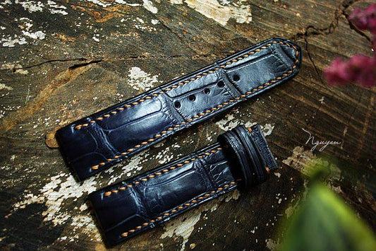 BESPOKE GENUINE BLUE CROCODILE SKIN LEATHER STRAP HDCS09