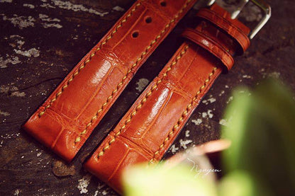 BESPOKE GENUINE ORANGISH BROWN CROCODILE SKIN LEATHER STRAP HDCS05