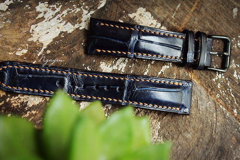 BESPOKE GENUINE NAVY BLUE CROCODILE SKIN LEATHER STRAP HDCS12