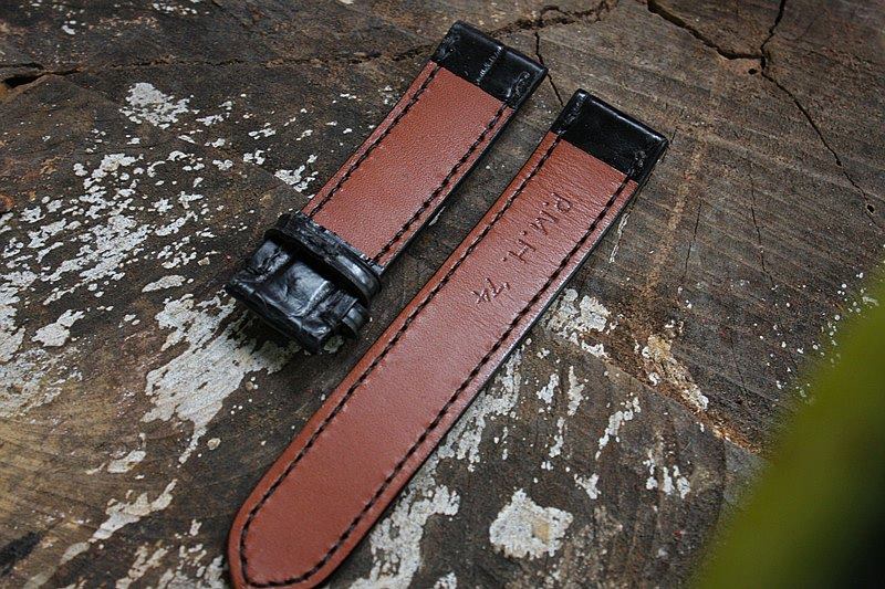 BESPOKE GENUINE BLACK CROCODILE SKIN LEATHER STRAP HDCS01