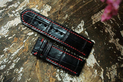 BESPOKE GENUINE BLACK CROCODILE SKIN LEATHER STRAP HDCS15