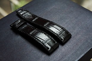 BESPOKE GENUINE BLACK CROCODILE SKIN LEATHER STRAP HDCS01