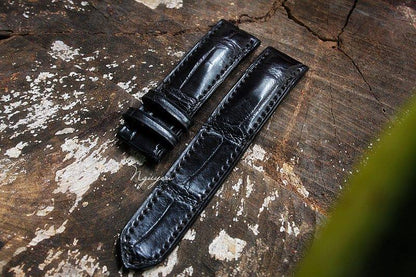 BESPOKE GENUINE BLACK CROCODILE SKIN LEATHER STRAP HDCS01