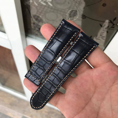 BESPOKE GENUINE BLACK CROCODILE SKIN LEATHER STRAP HDCS01