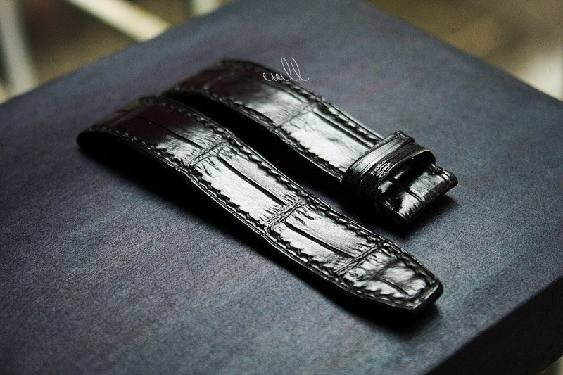 BESPOKE GENUINE BLACK CROCODILE SKIN LEATHER STRAP HDCS01