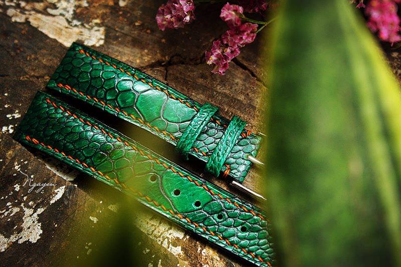 BESPOKE GENUINE GREEN OSTRICH LEG SKIN LEATHER STRAP HDOL29