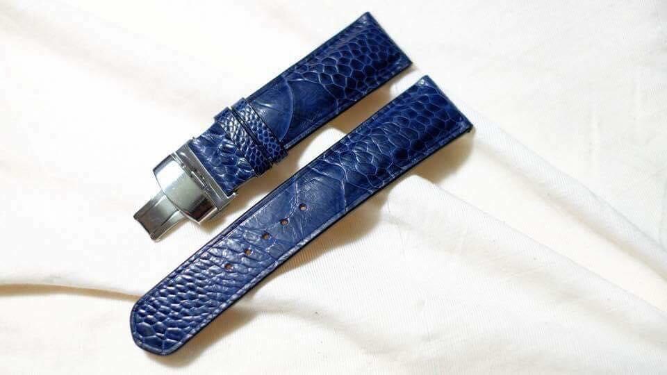 BESPOKE GENUINE BLUE OSTRICH LEG SKIN LEATHER STRAP HDOL30