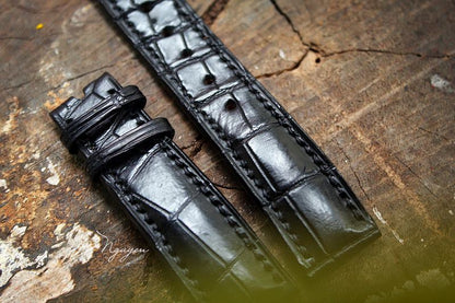 BESPOKE GENUINE BLACK CROCODILE SKIN LEATHER STRAP HDCS01