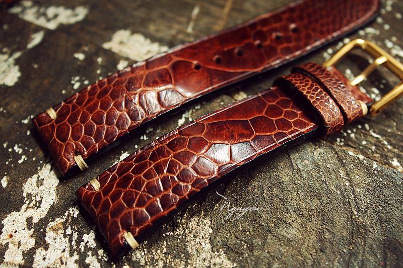 BESPOKE GENUINE BROWN OSTRICH LEG SKIN LEATHER STRAP HDOL28