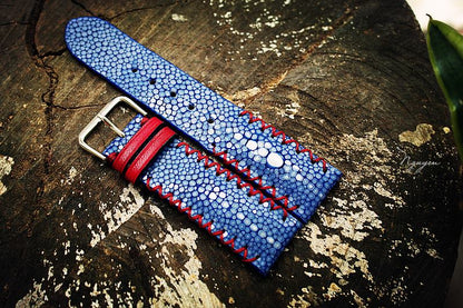 BESPOKE GENUINE SINGLE PEARL BLUE STINGRAY LEATHER WATCH STRAP HDST06