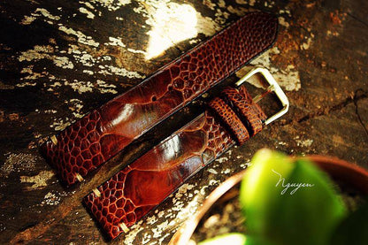 BESPOKE GENUINE BROWN OSTRICH LEG SKIN LEATHER STRAP HDOL34