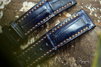 BESPOKE GENUINE NAVY BLUE CROCODILE SKIN LEATHER STRAP HDCS12