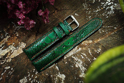 BESPOKE GENUINE GREEN OSTRICH LEG SKIN LEATHER STRAP HDOL29