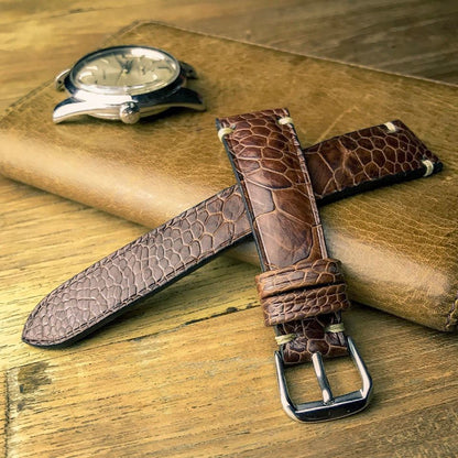 BESPOKE GENUINE BROWN OSTRICH LEG SKIN LEATHER STRAP HDOL31