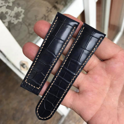 BESPOKE GENUINE BLACK CROCODILE SKIN LEATHER STRAP HDCS15