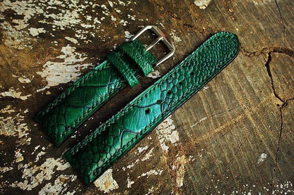 BESPOKE GENUINE GREEN OSTRICH LEG SKIN LEATHER STRAP HDOL29