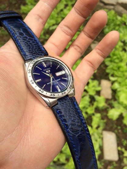 BESPOKE GENUINE BLUE OSTRICH LEG SKIN LEATHER STRAP HDOL30