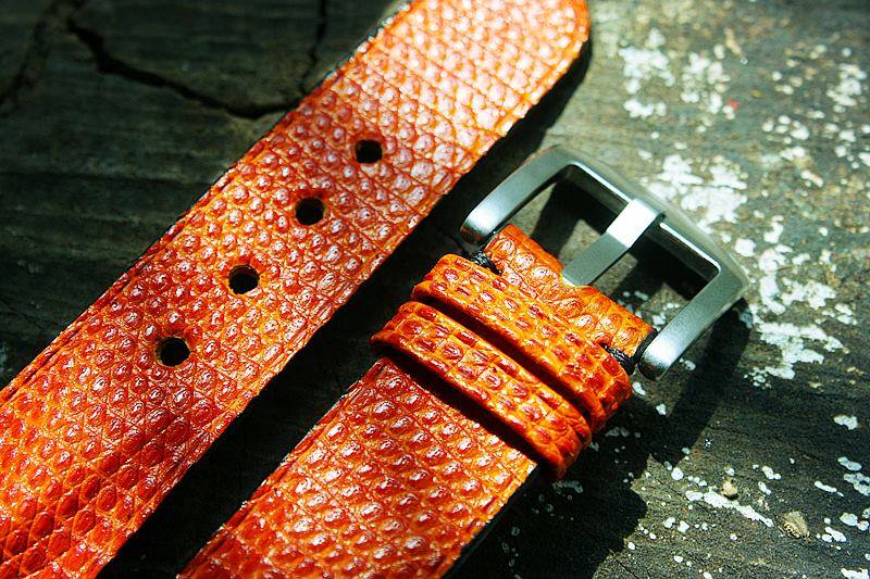 BESPOKE GENUINE ORANGE LIZARD SKIN LEATHER STRAP HDLZ42