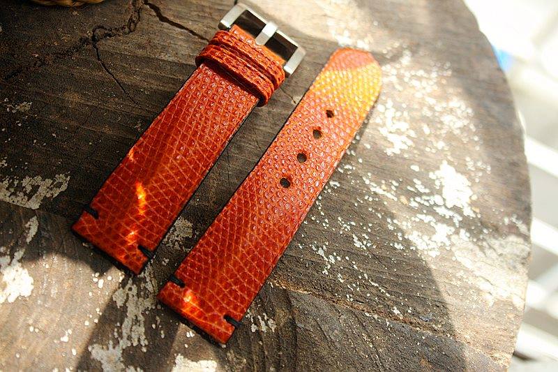 BESPOKE GENUINE ORANGE LIZARD SKIN LEATHER STRAP HDLZ42