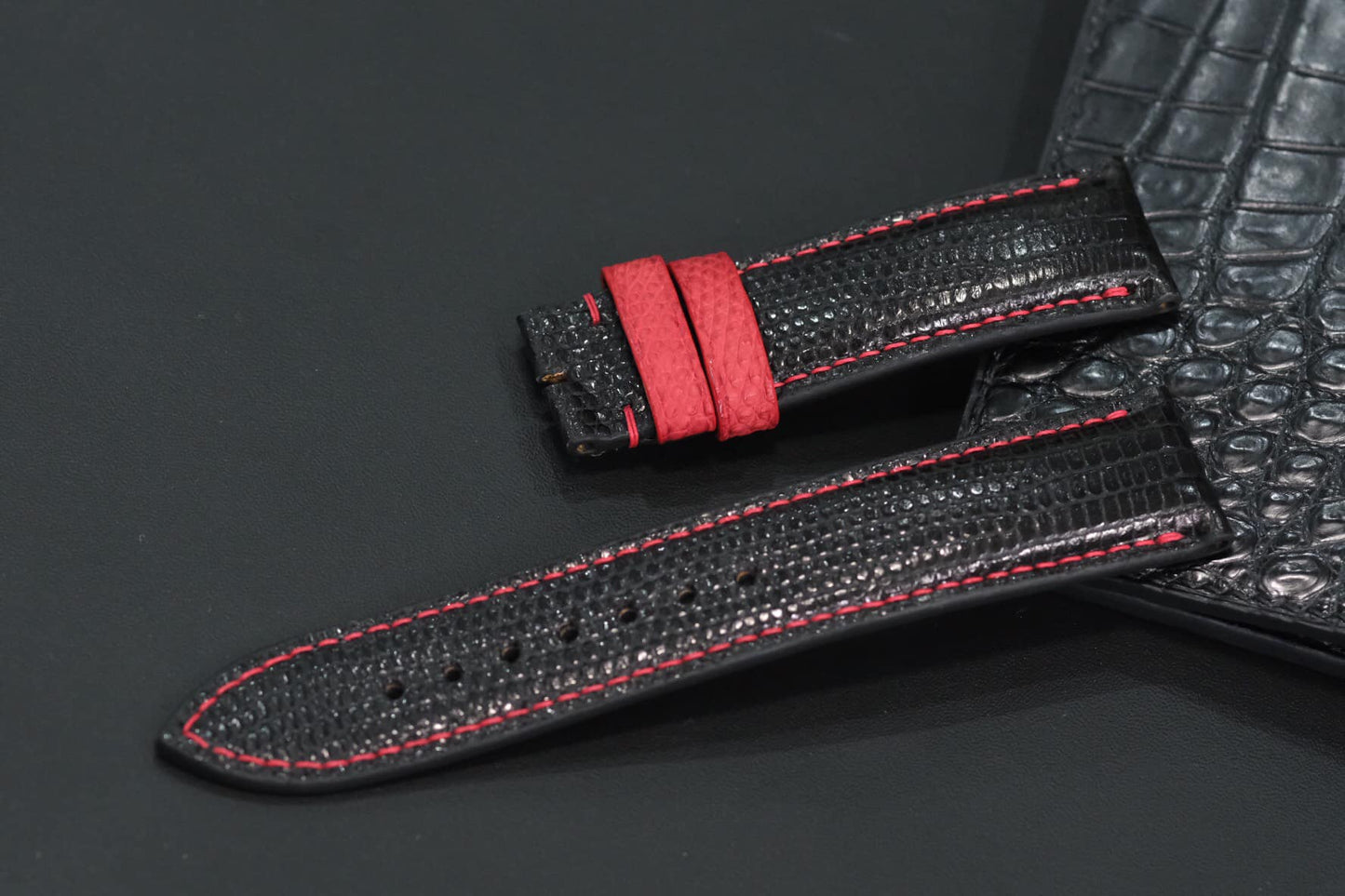 BESPOKE GENUINE BLACK LIZARD SKIN LEATHER STRAP HDLZ03