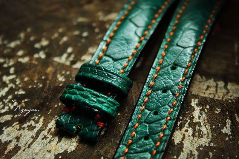 BESPOKE GENUINE GREEN OSTRICH LEG SKIN LEATHER STRAP HDOL24