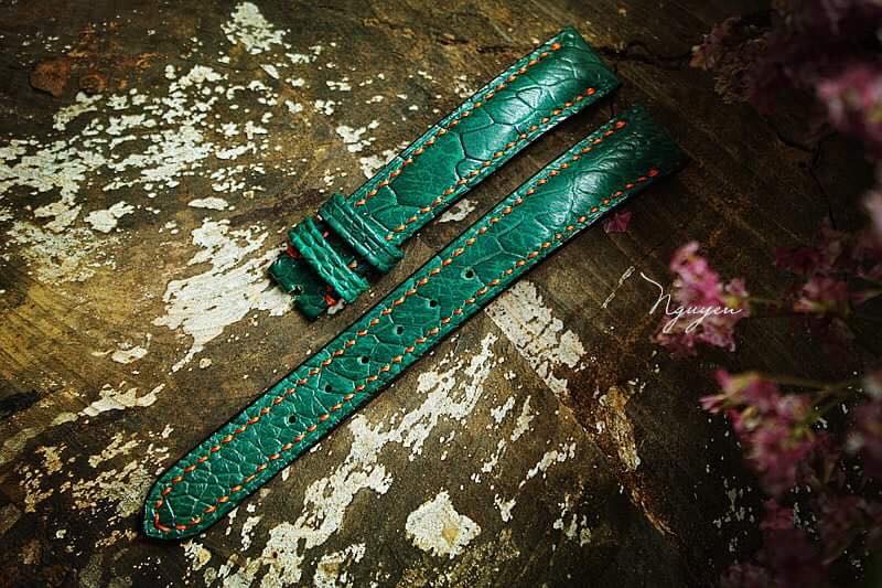 BESPOKE GENUINE GREEN OSTRICH LEG SKIN LEATHER STRAP HDOL24