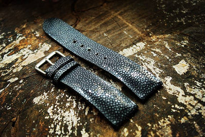 BESPOKE GENUINE NO PEARL BLACK STINGRAY LEATHER WATCH STRAP HDST05