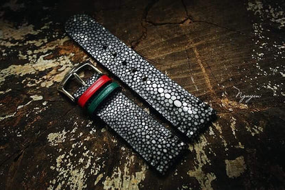 BESPOKE GENUINE SINGLE PEARL BLACK STINGRAY LEATHER WATCH STRAP HDST02