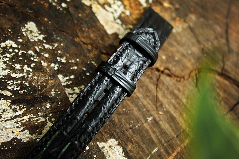 BESPOKE BLACK GENUINE DOUBLE LINE PADDING CROCODILE LEATHER WATCH STRAP HDCS72