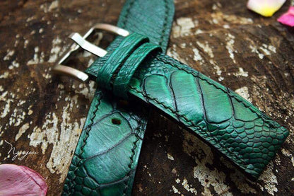 BESPOKE GENUINE GREEN OSTRICH LEG SKIN LEATHER STRAP HDOL24