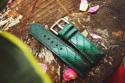 BESPOKE GENUINE GREEN OSTRICH LEG SKIN LEATHER STRAP HDOL24