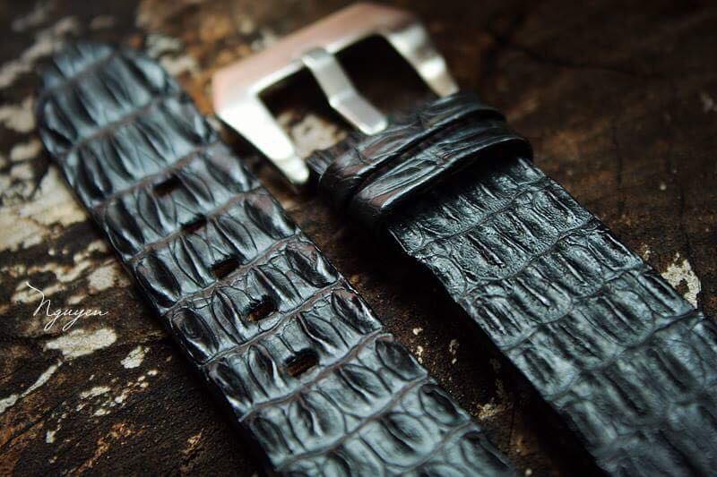 BESPOKE GENUINE BLACK CROCODILE SKIN LEATHER STRAP HDCS16